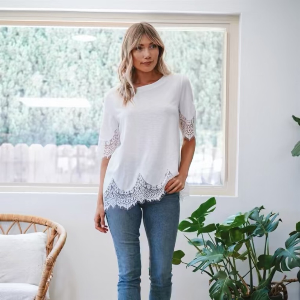 White Blouse with Lace Trim